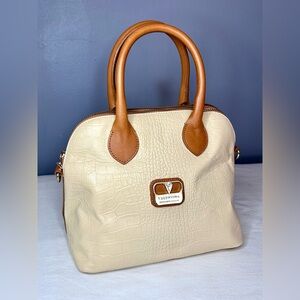 Valentina Satchel Bag Purse Small Croc Embossed Leather Top Handle Italy Butter